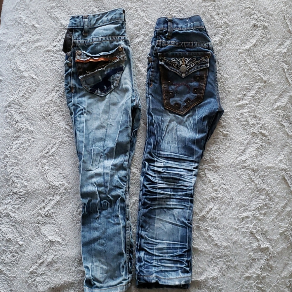 Lot - 2 Pairs of Distressed Denim Jeans